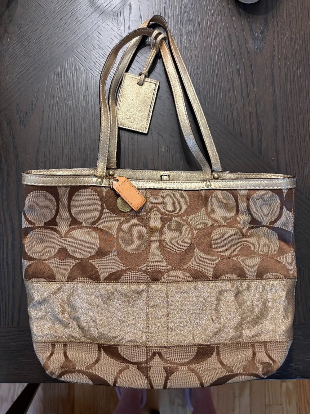 Coach Shoulder Bag with Gold Stripe